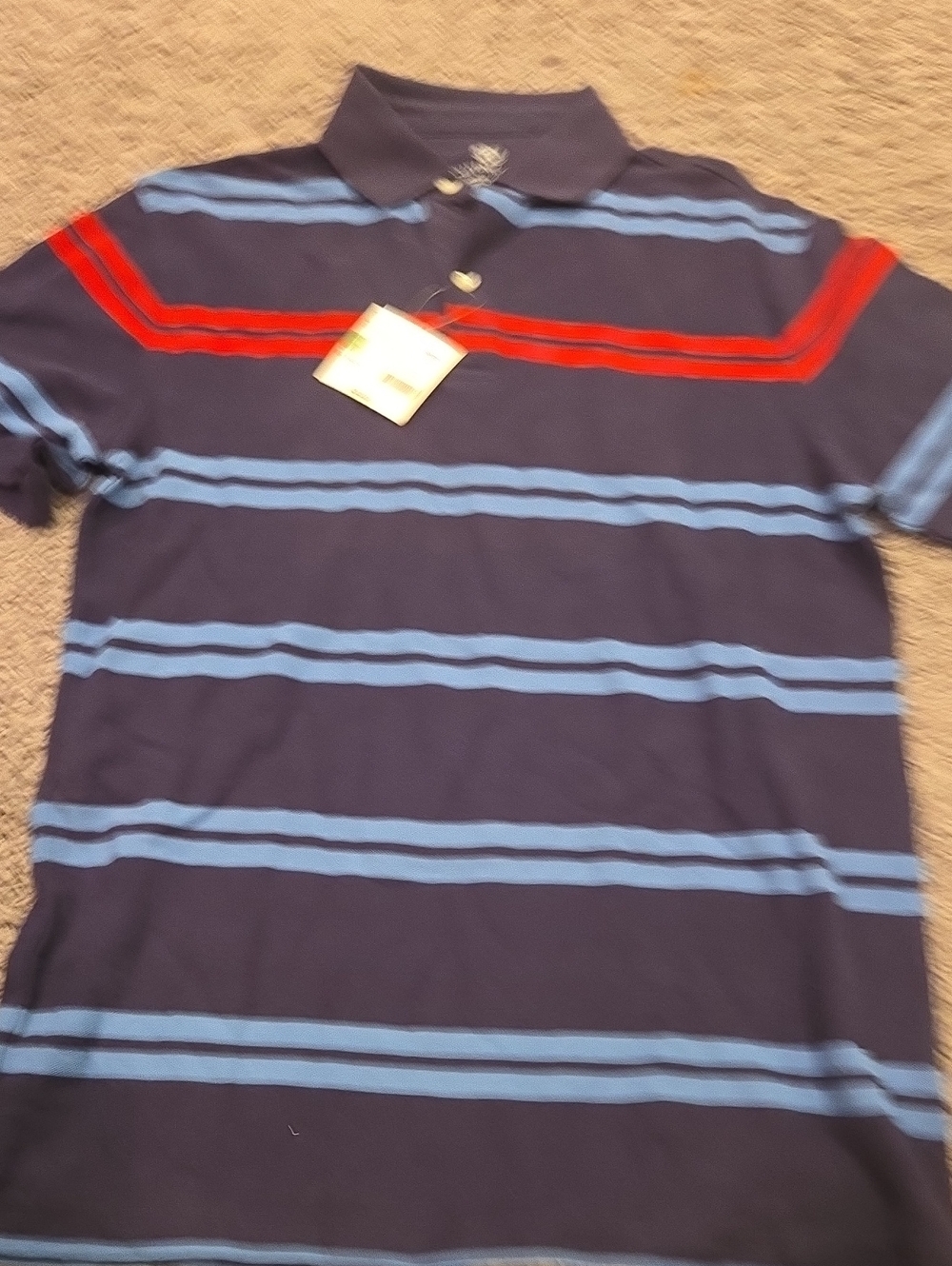 Covington Navy Polo with Light Blue and Red Stripes